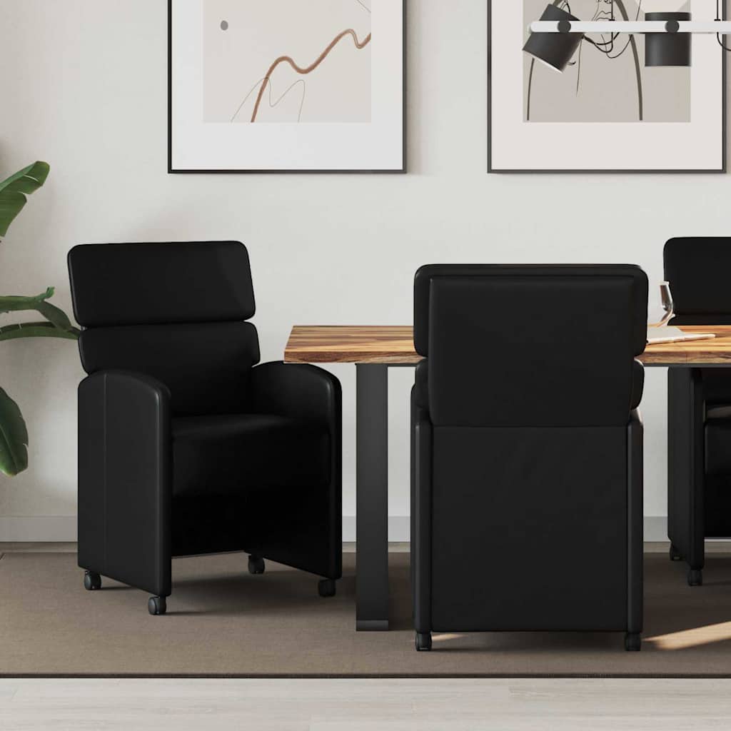 vidaXL Sillas de Comedor con Ruedas 2 uds. Cuero sintético Negro