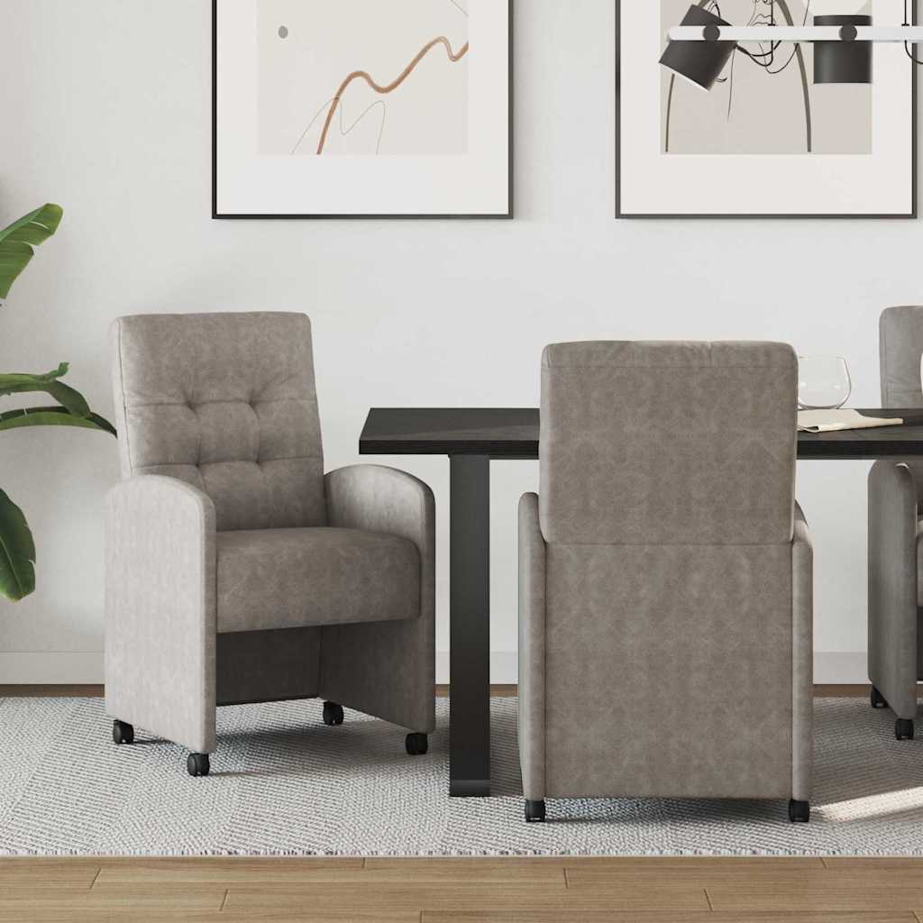 vidaXL Sillas de Comedor con Ruedas 2 uds. Cuero sintético Gris