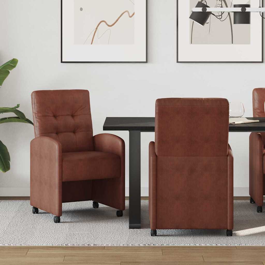 vidaXL Sillas de Comedor con Ruedas 2 uds. Cuero sintético