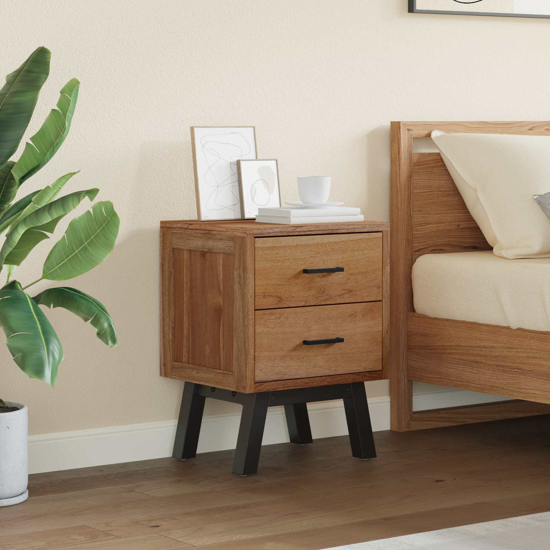 vidaXL Mesita de Noche Natural 40 x 35 x 55 cm Madera de teca maciza