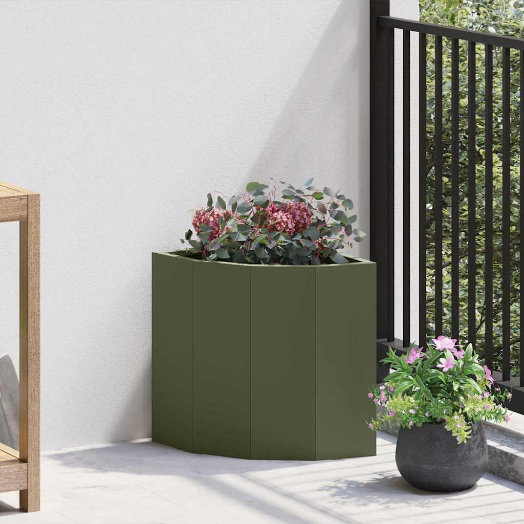 vidaXL Macetero de Esquina Verde oliva 30 x 30 x 35 cm Acero