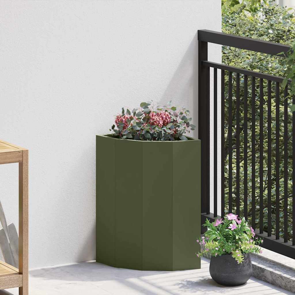 vidaXL Macetero de Esquina Verde oliva 30 x 30 x 50 cm Acero