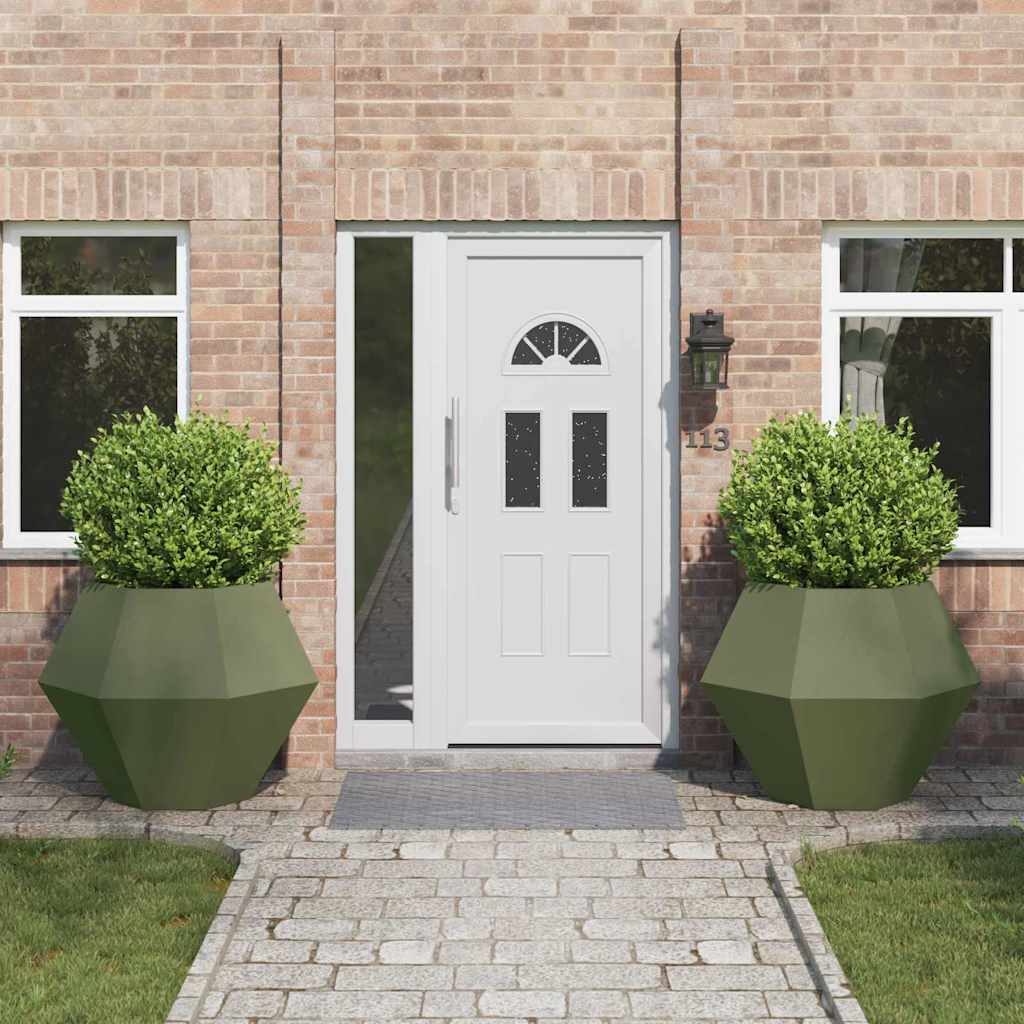vidaXL Jardinera 2 uds. Verde oliva 100 x 100 x 80 cm Acero