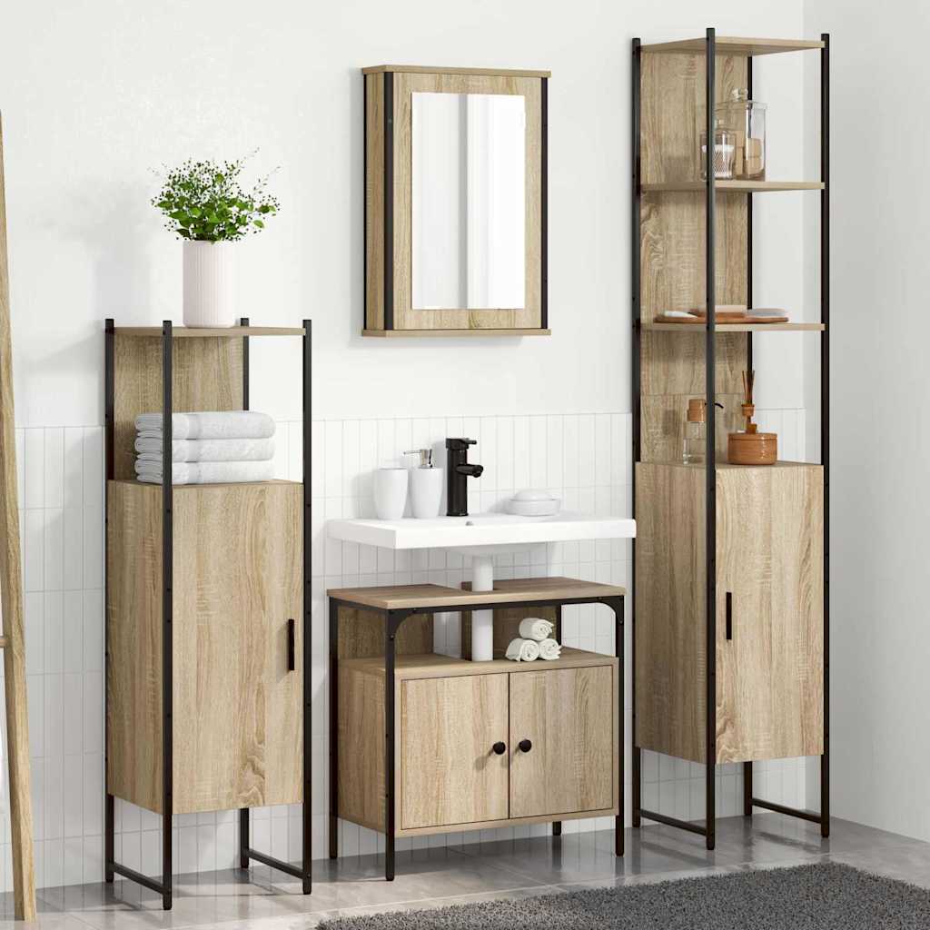vidaXL Juego de muebles de baño 4 uds. Roble Sonoma 33 x 33 x 185,5 cm