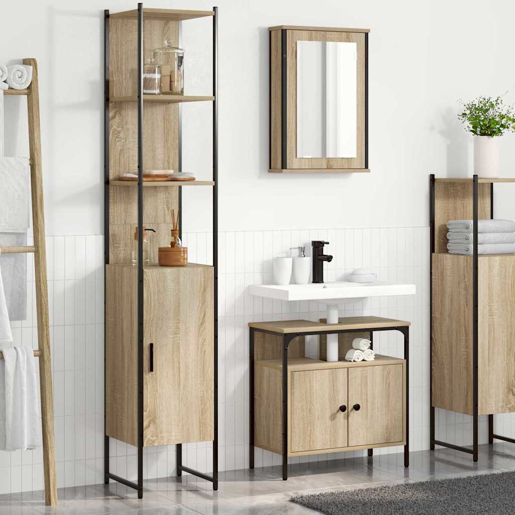 vidaXL Juego de muebles de baño 3 uds. Roble Sonoma 33 x 33 x 185,5 cm