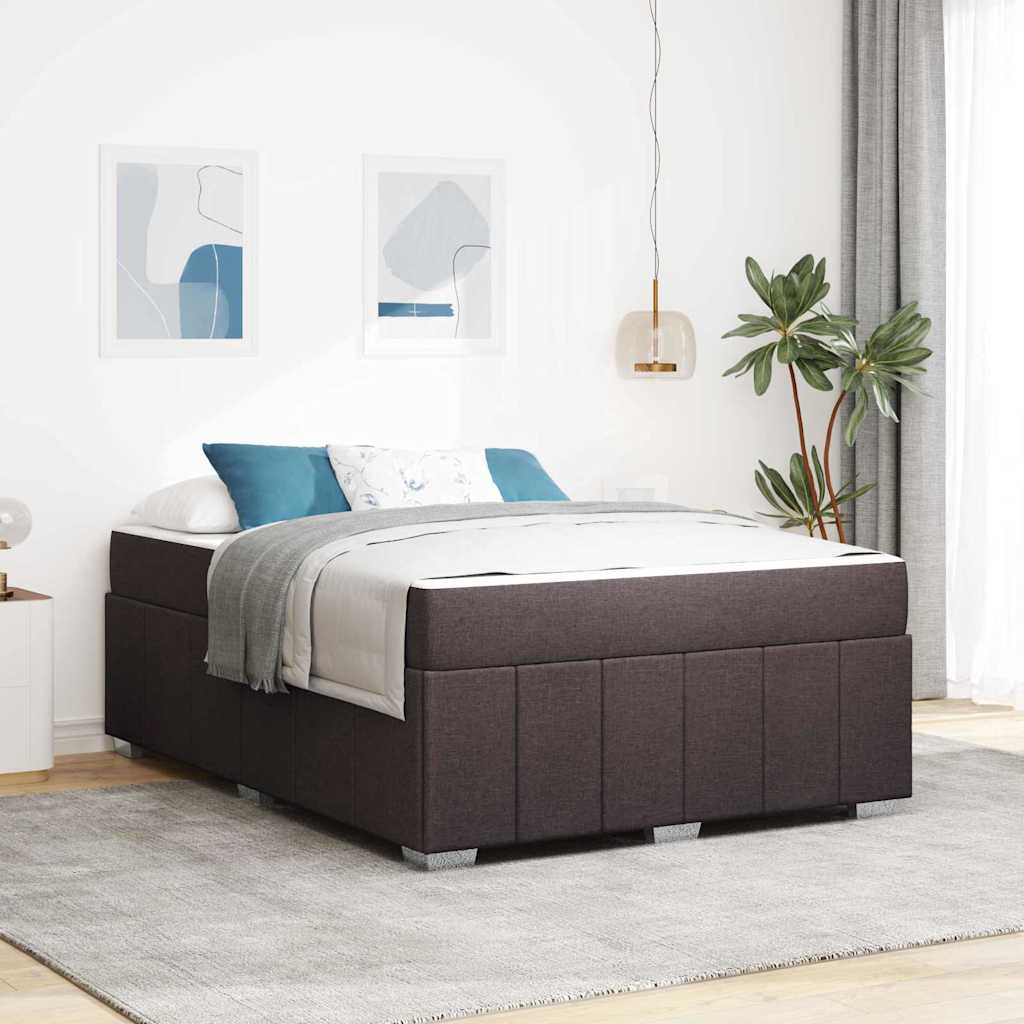 vidaXL Estructura de cama con colchón Marrón Oscuro 140 x 200 cm tela