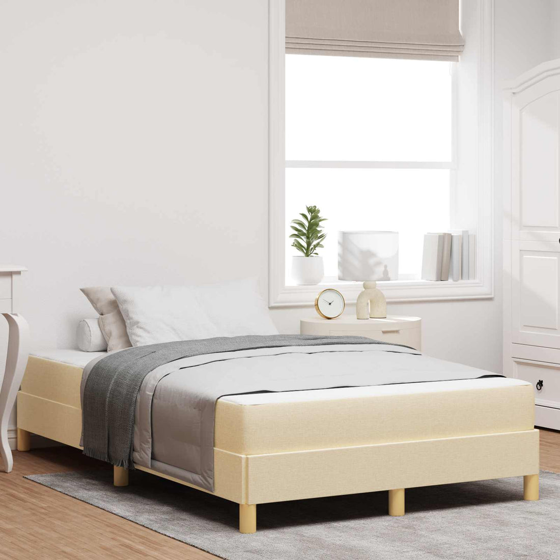 vidaXL Cama tipo Box Spring con colchón Crema 120 x 190 cm tela