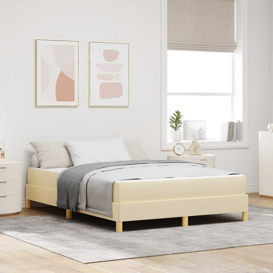 vidaXL Cama tipo Box Spring con colchón Crema 160 x 200 cm tela