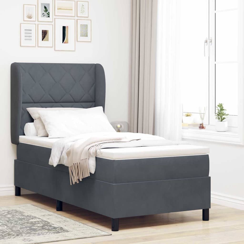 vidaXL Cama tipo Box Spring Manual Gris oscuro 190 x 90 cm Terciopelo