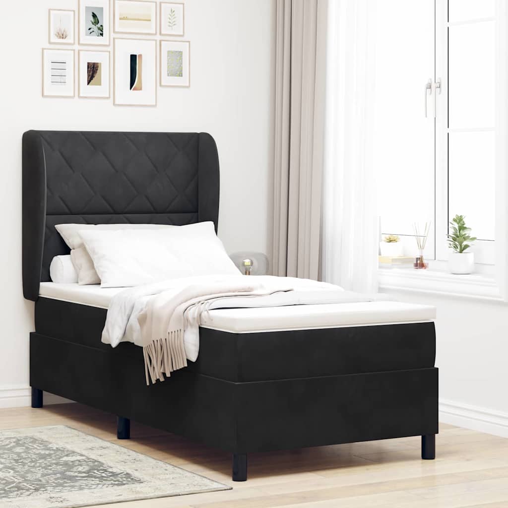 vidaXL Cama tipo Box Spring con cabecera Negro 190 x 90 cm Terciopelo