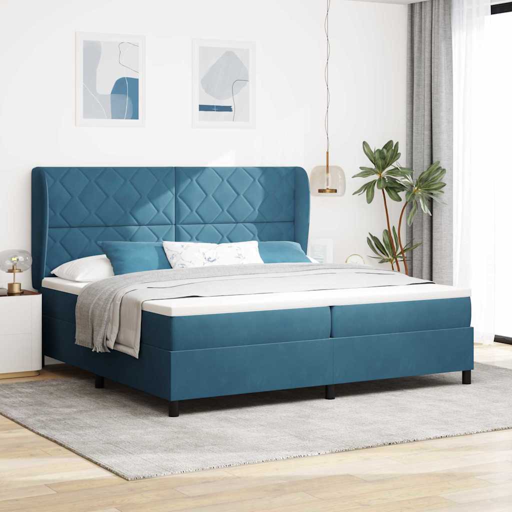 vidaXL Cama tipo Box Spring Manual Azul Oscuro 200 x 200 cm Terciopelo