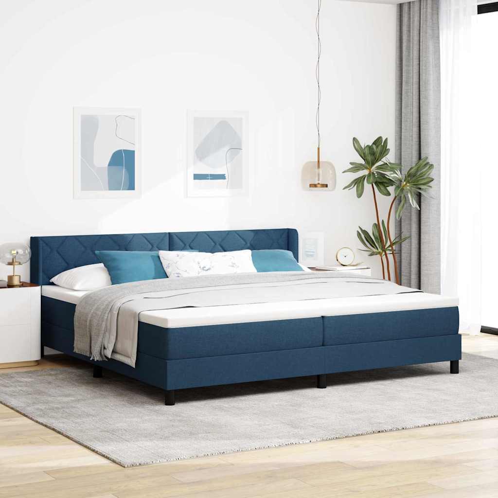 vidaXL Cama tipo Box Spring con cabecera Manual Azul 200 x 200 cm tela