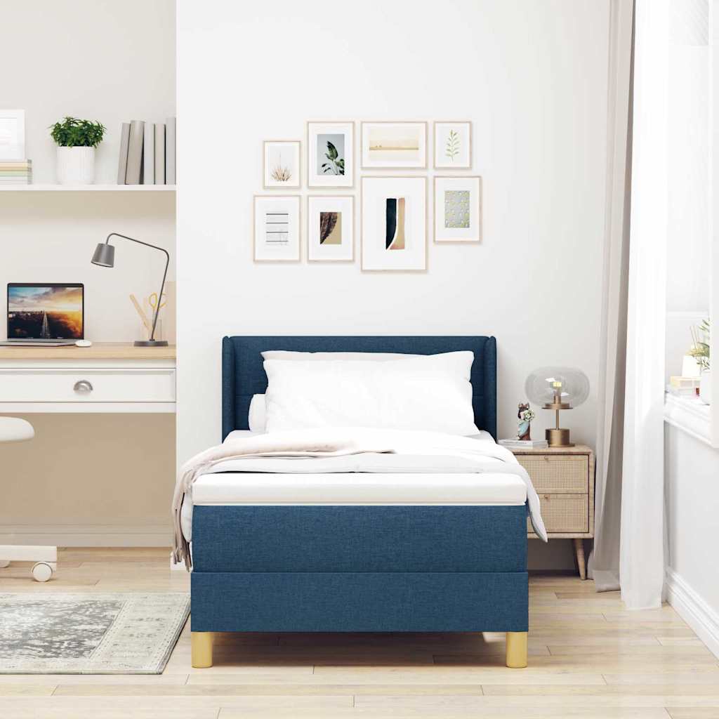 vidaXL Cama tipo Box Spring con cabecera Manual Azul 200 x 90 cm tela