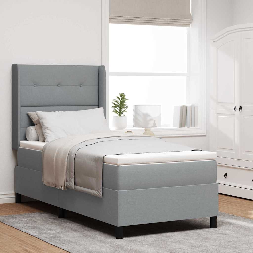 vidaXL Cama tipo Box Spring con cojín Gris Claro 190 x 90 cm tela