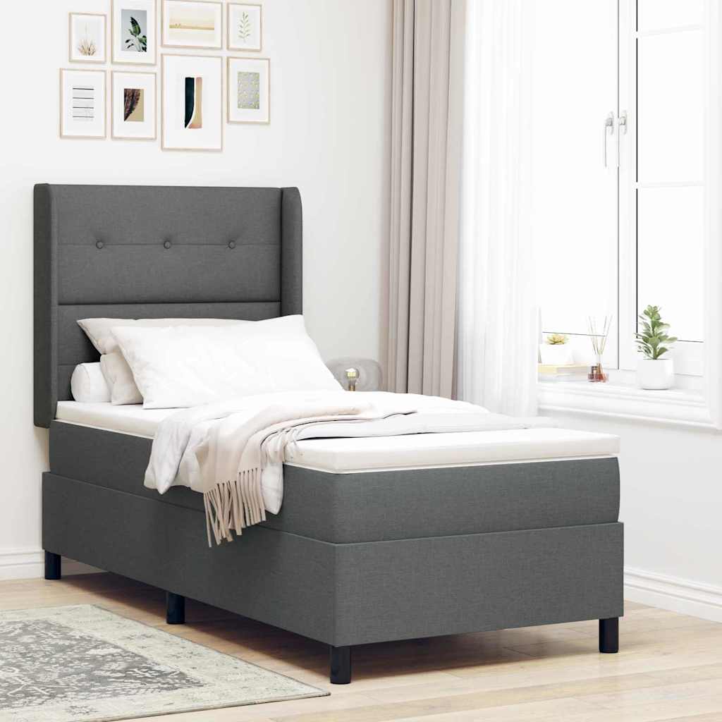 vidaXL Cama tipo Box Spring con cojín Gris oscuro 190 x 90 cm tela