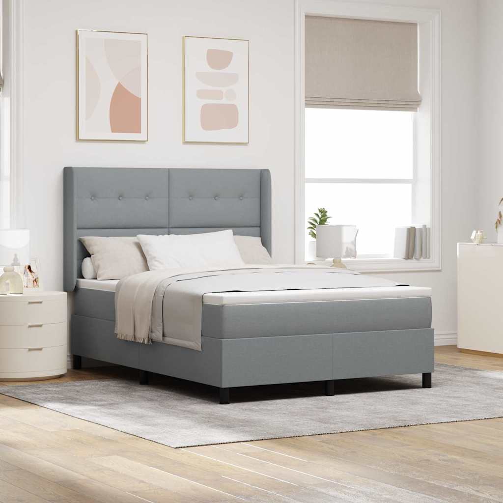 vidaXL Cama tipo Box Spring con cojín Gris Claro 190 x 140 cm tela