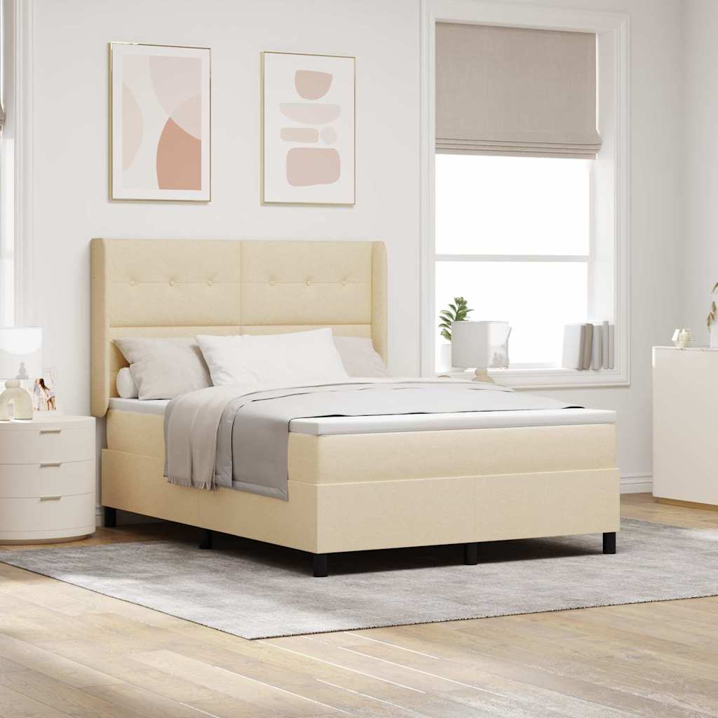 vidaXL Cama tipo Box Spring con cojín Manual Crema 190 x 140 cm tela