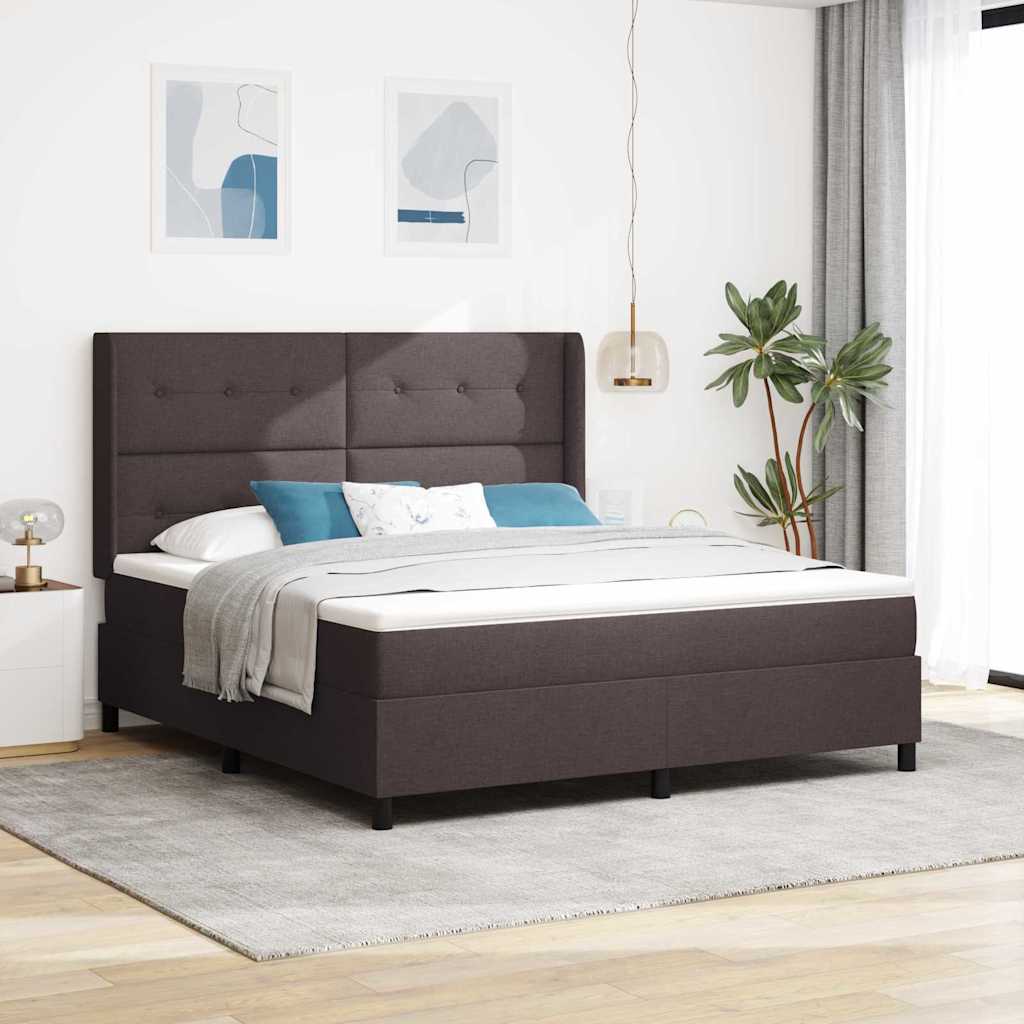 vidaXL Cama tipo Box Spring con cojín Marrón Oscuro 200 x 180 cm tela