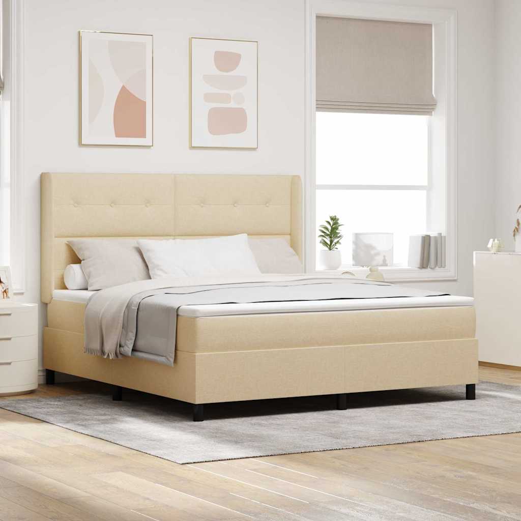 vidaXL Cama tipo Box Spring con cojín Manual Crema 200 x 180 cm tela