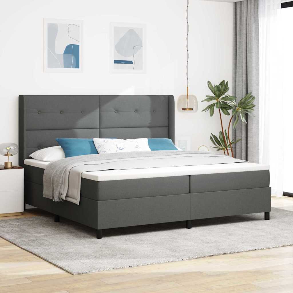 vidaXL Cama tipo Box Spring con cojín Gris oscuro 200 x 200 cm tela