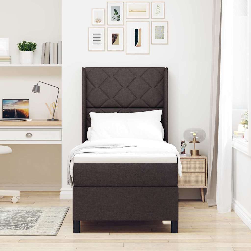 vidaXL Cama tipo Box Spring con cojín Marrón Oscuro 190 x 90 cm tela