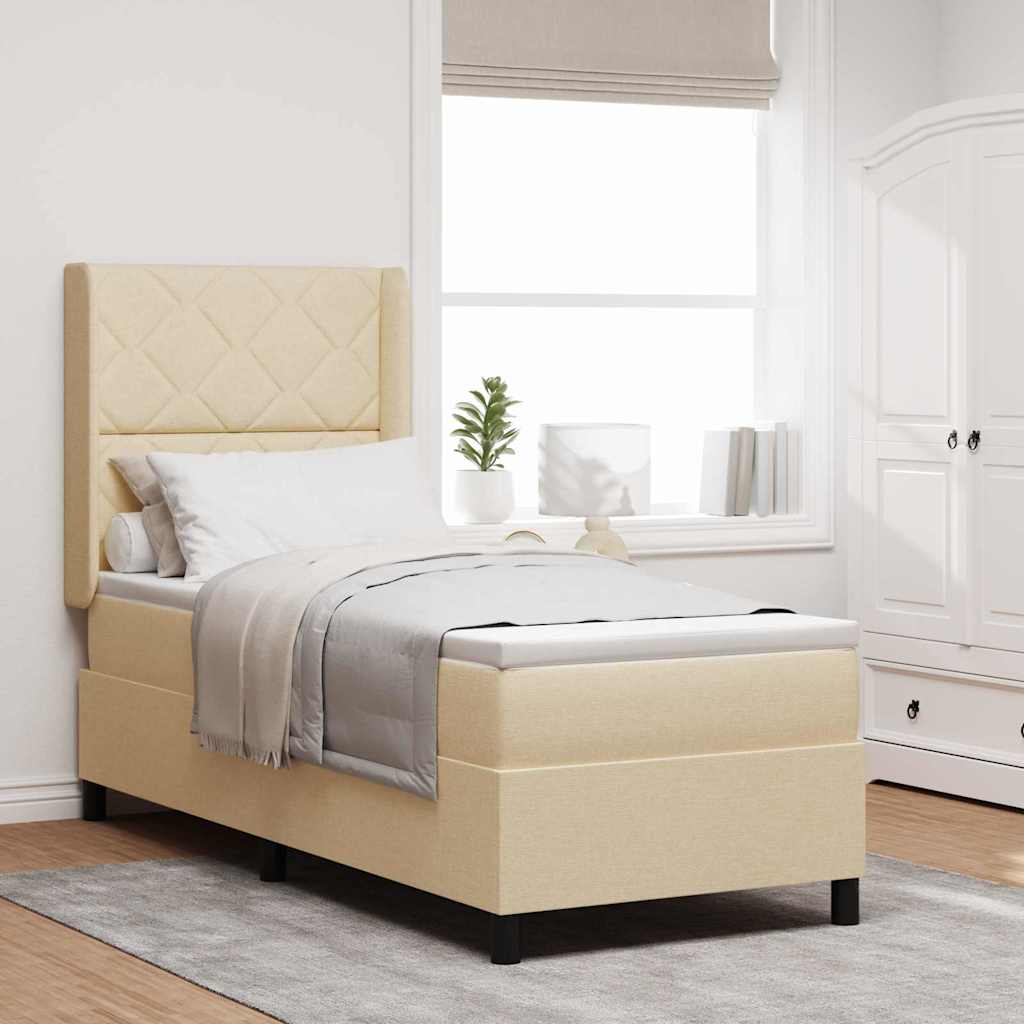 vidaXL Cama tipo Box Spring con cojín Manual Crema 190 x 90 cm tela