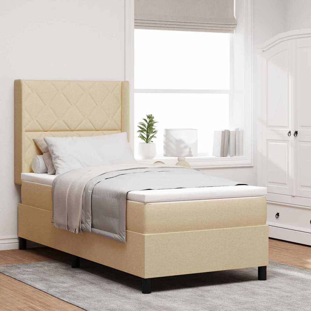 vidaXL Cama tipo Box Spring con cojín Manual Crema 200 x 100 cm tela