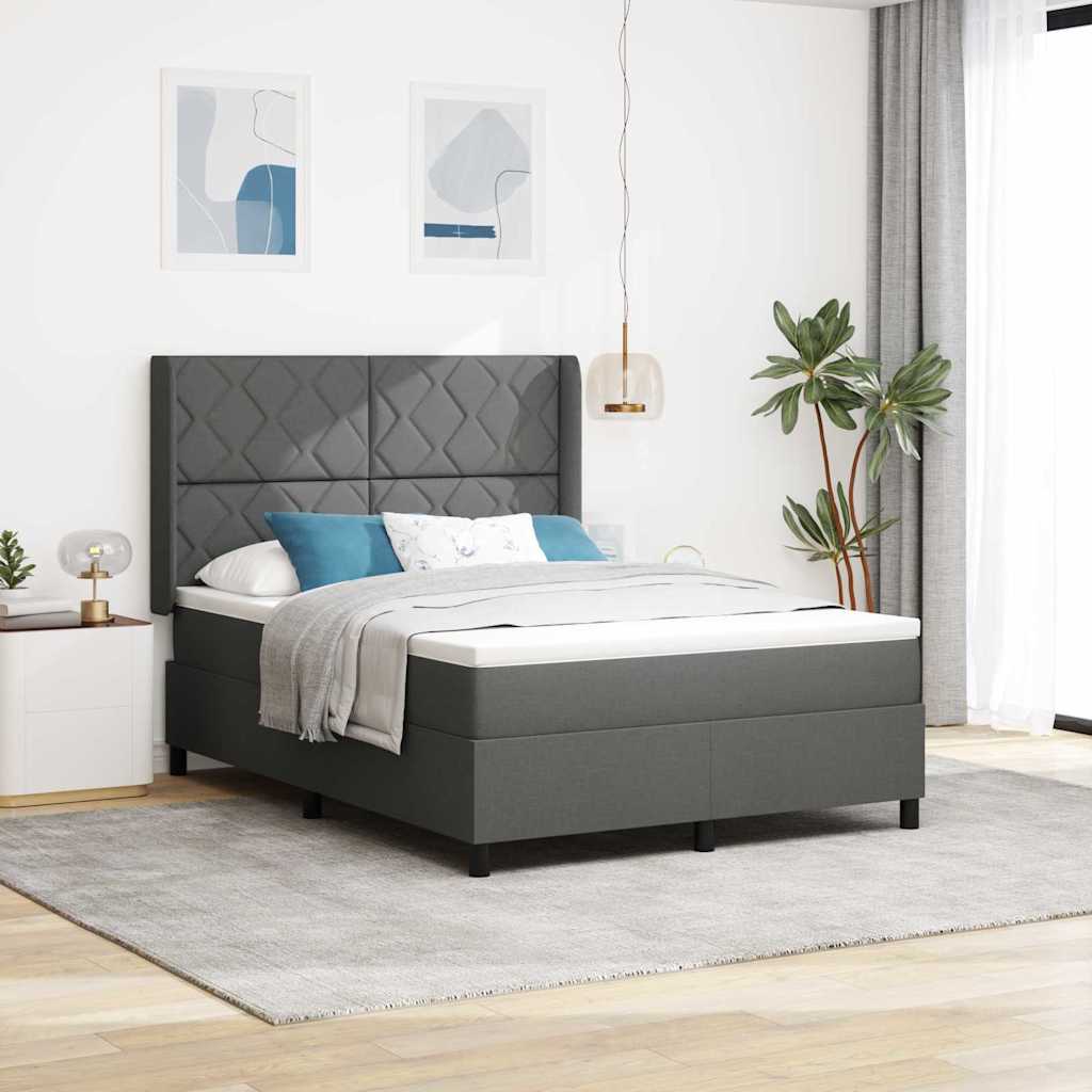 vidaXL Cama tipo Box Spring con cojín Gris oscuro 200 x 140 cm tela
