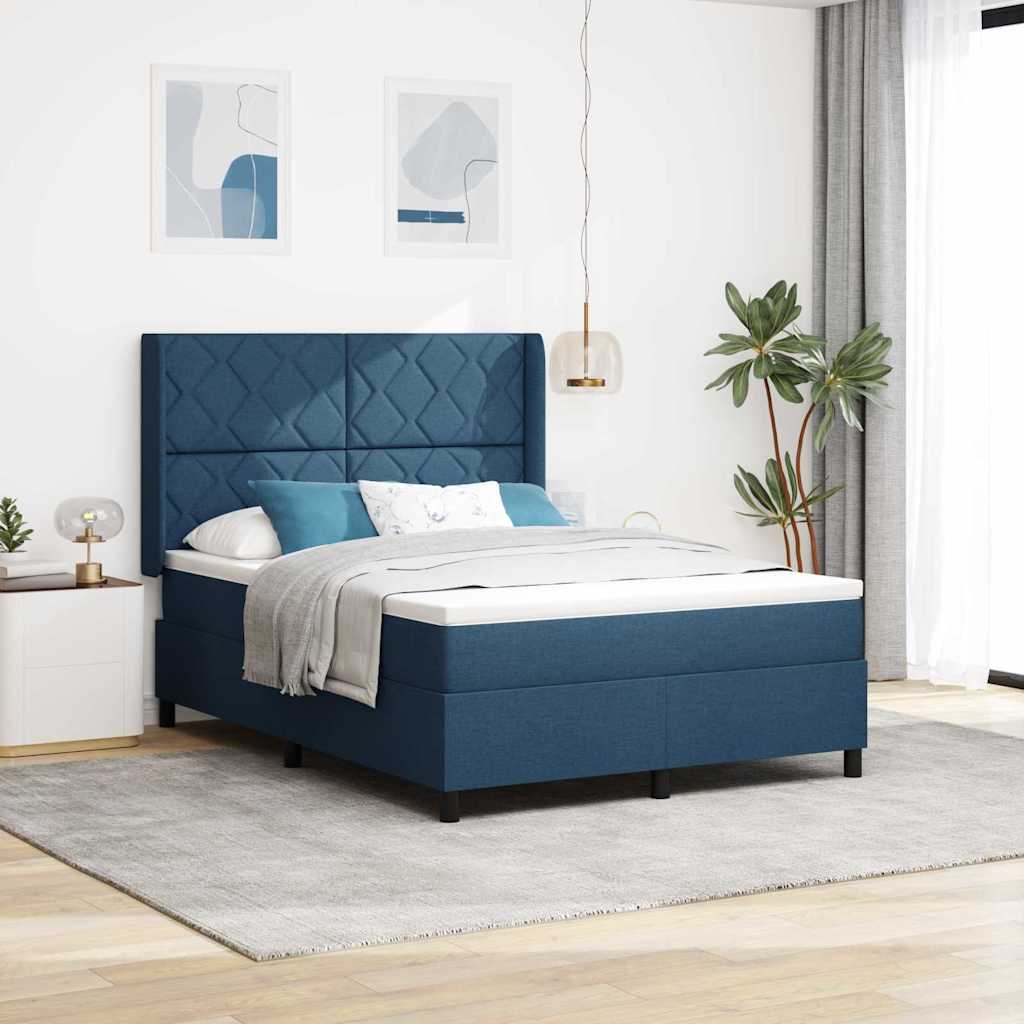 vidaXL Cama tipo Box Spring con cojín Manual Azul 200 x 160 cm tela
