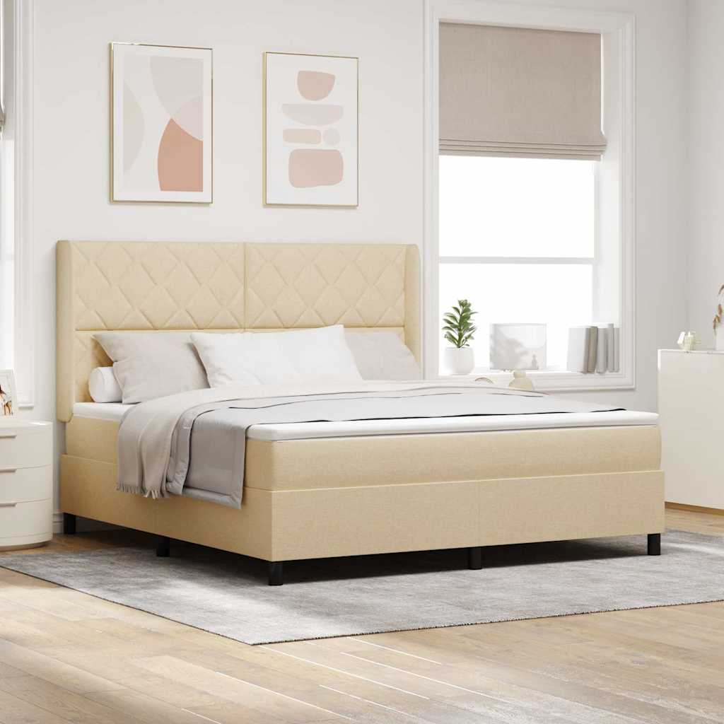 vidaXL Cama tipo Box Spring con cojín Manual Crema 200 x 180 cm tela