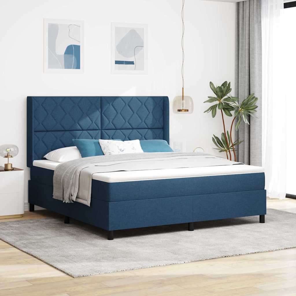 vidaXL Cama tipo Box Spring con cojín Manual Azul 200 x 180 cm tela