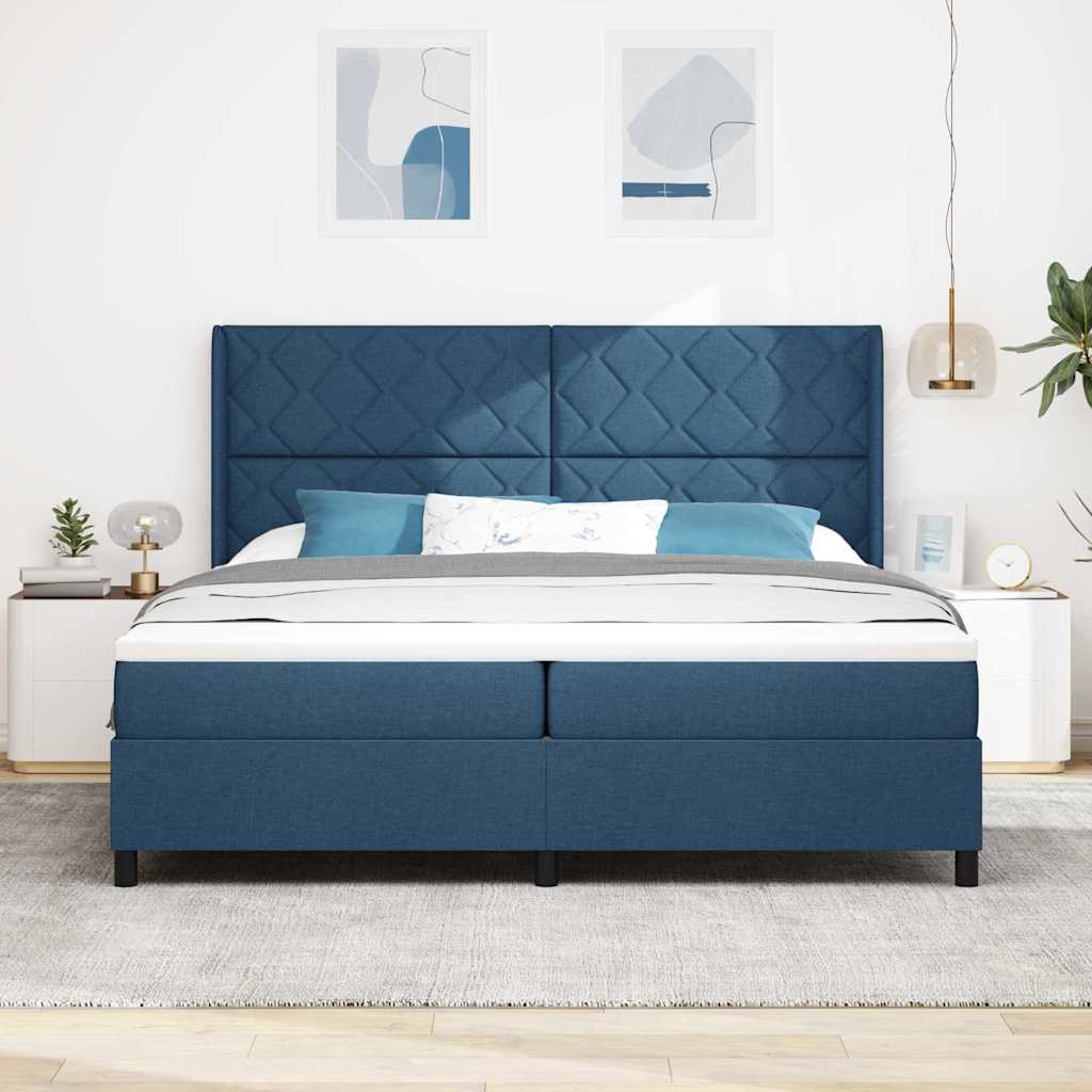 vidaXL Cama tipo Box Spring con cojín Manual Azul 200 x 200 cm tela