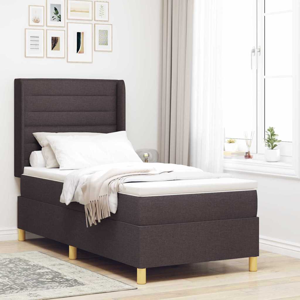 vidaXL Cama tipo Box Spring con colchón Marrón Oscuro 90 x 200 cm tela