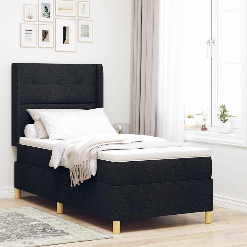 vidaXL Cama tipo Box Spring con cabecera Negro 80 x 200 cm tela