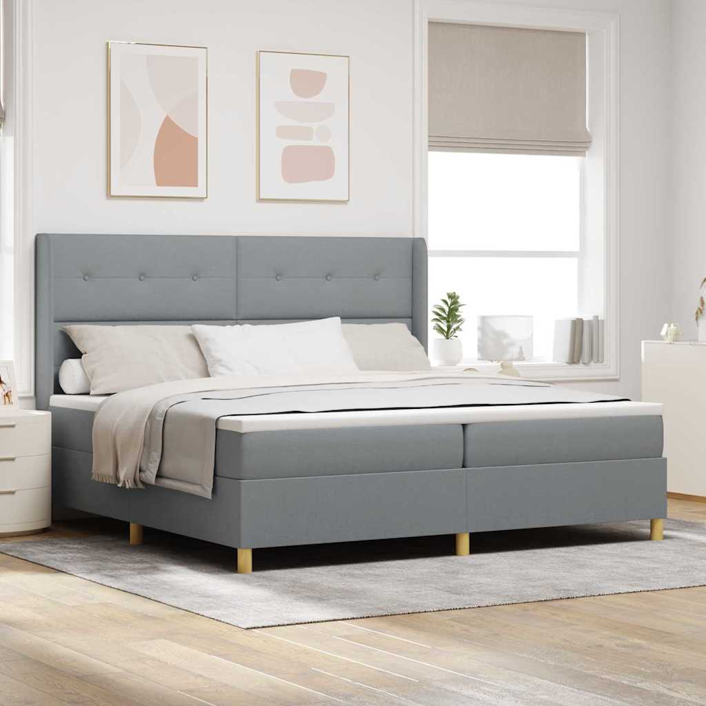 vidaXL Cama tipo Box Spring con cabecera Gris Claro 200 x 200 cm tela