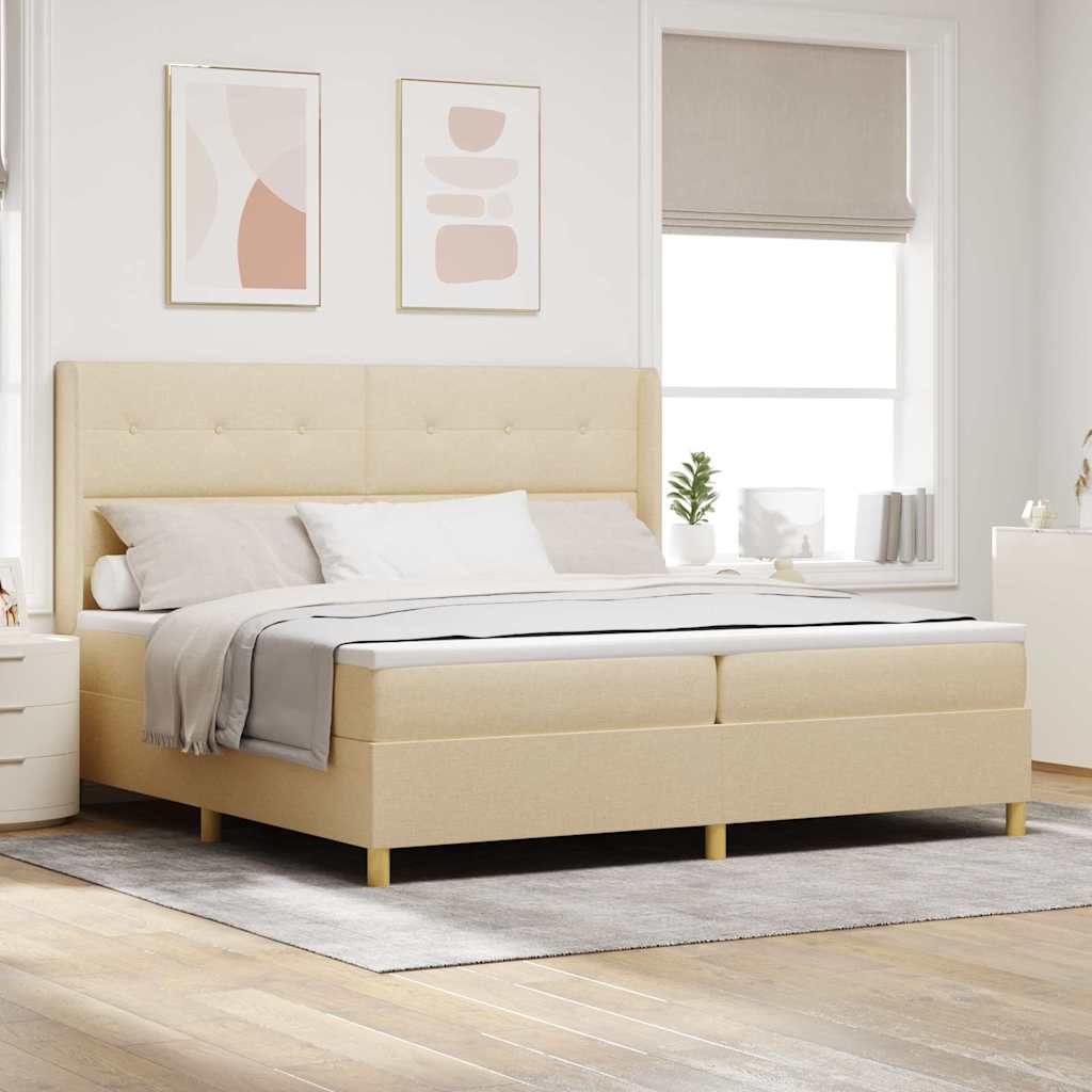 vidaXL Cama tipo Box Spring con cabecera Crema 200 x 200 cm tela
