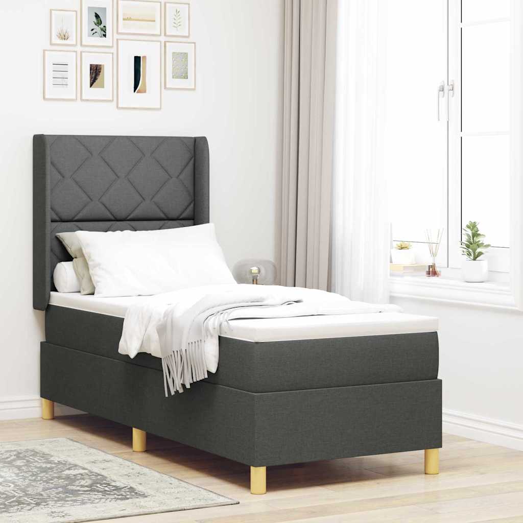 vidaXL Cama tipo Box Spring con cabecera Gris oscuro 80 x 200 cm tela