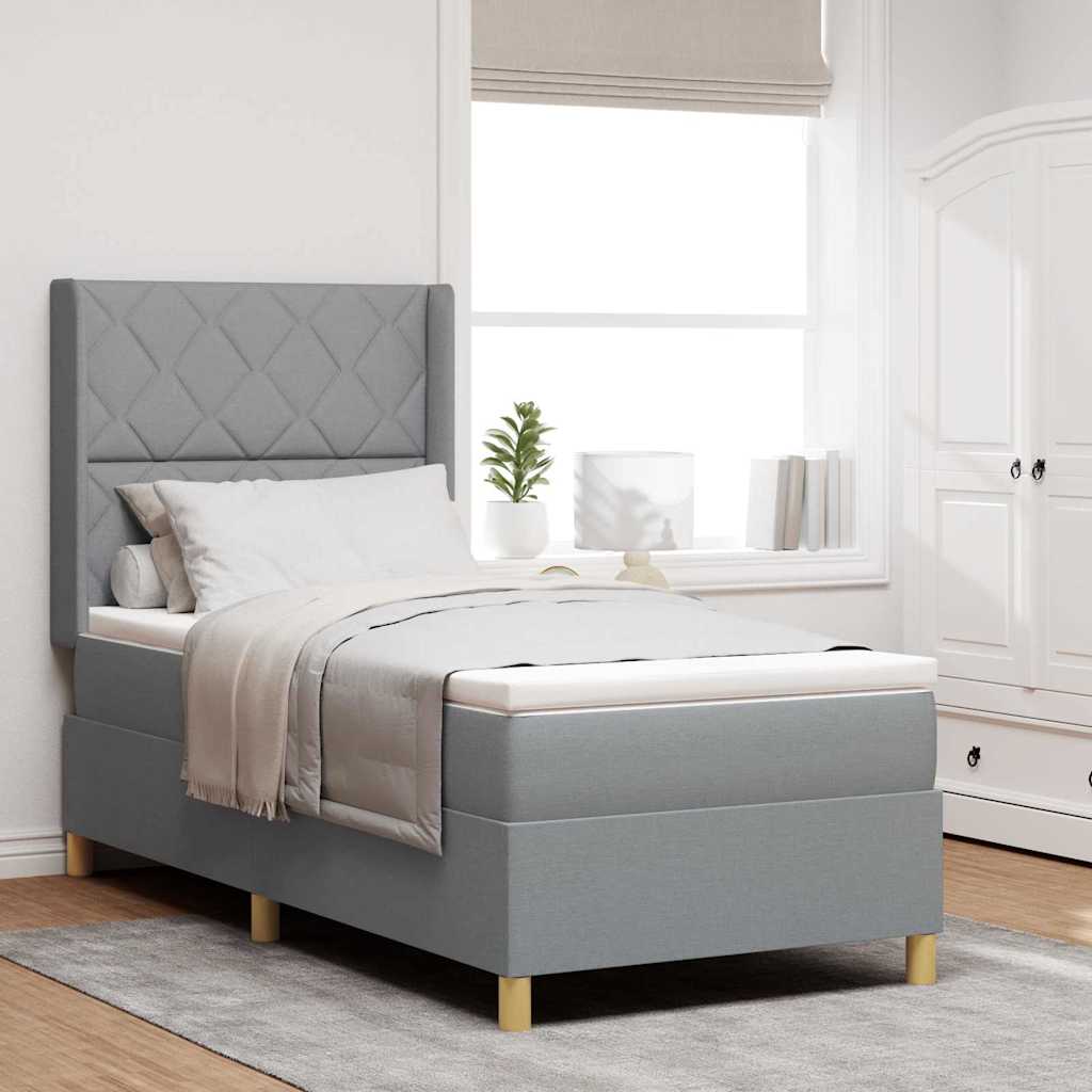 vidaXL Cama tipo Box Spring con cabecera Gris Claro 90 x 190 cm tela