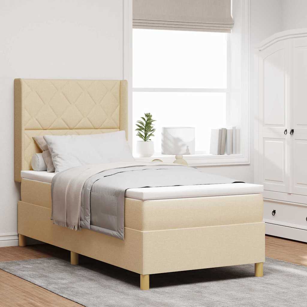 vidaXL Cama tipo Box Spring con cabecera Crema 90 x 190 cm tela