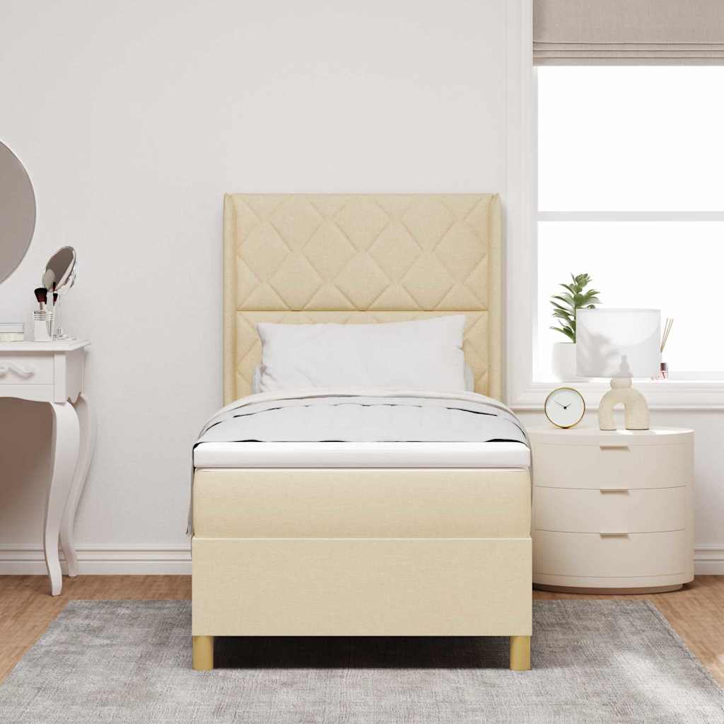 vidaXL Cama tipo Box Spring con cabecera Crema 90 x 200 cm tela