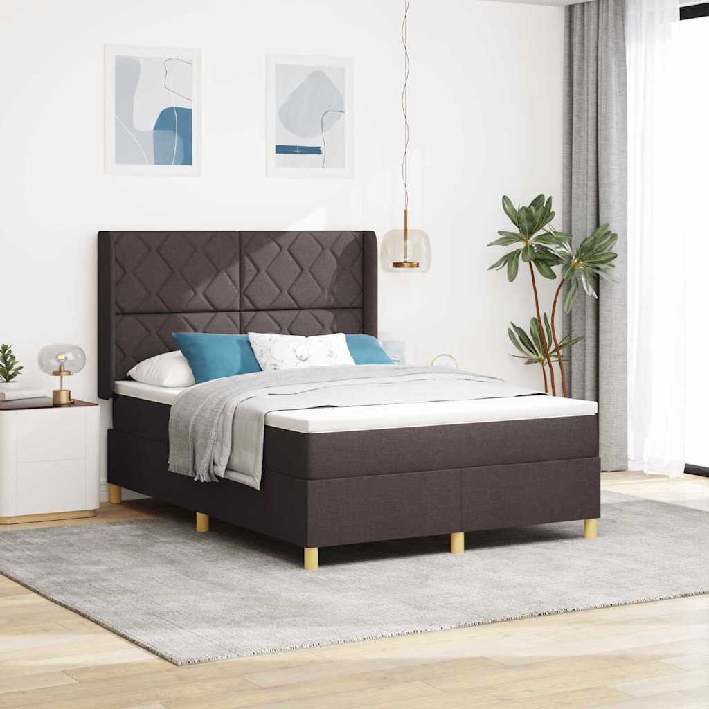 vidaXL Cama tipo Box Spring Marrón Oscuro 140 x 200 cm tela