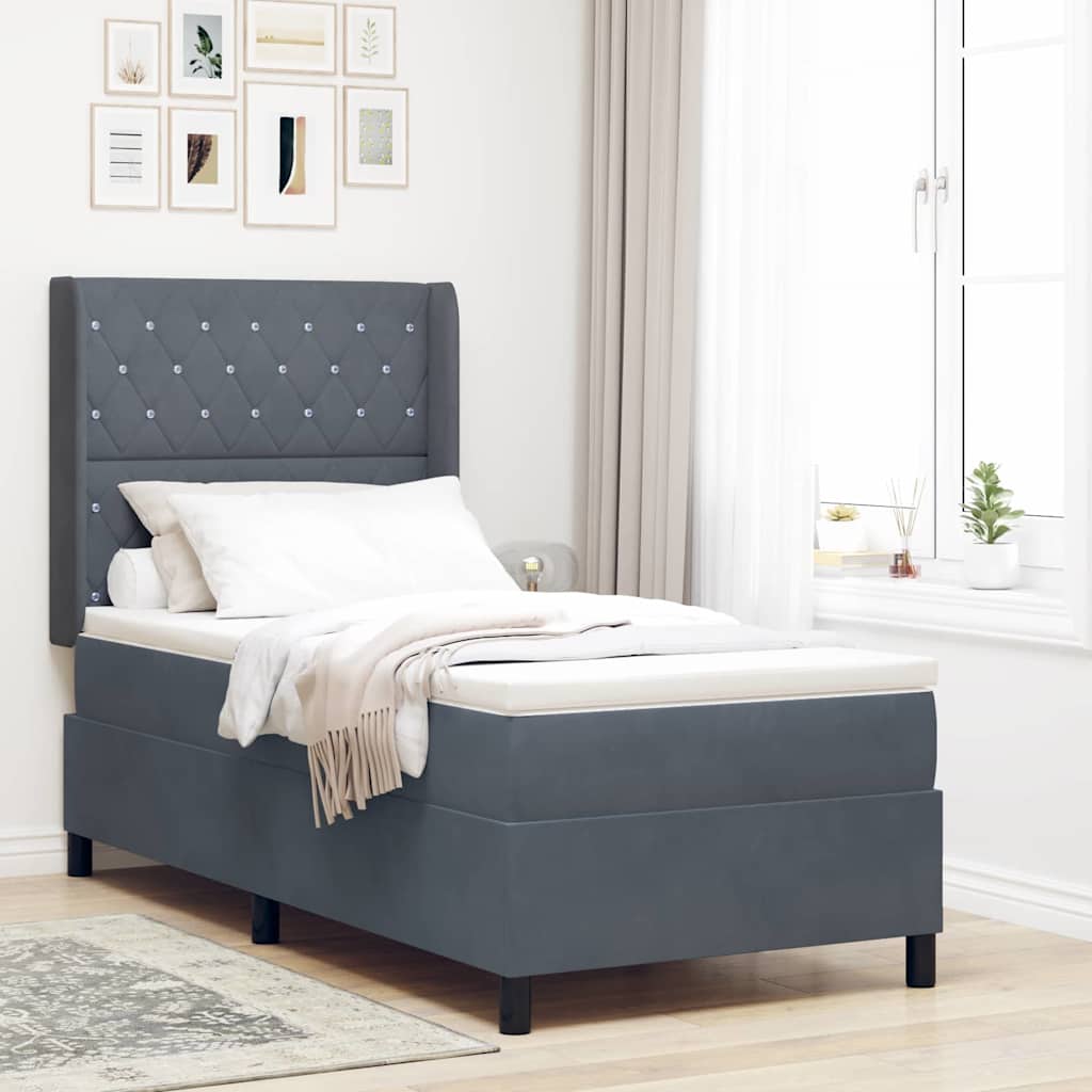 vidaXL Cama tipo Box Spring Gris oscuro 90 x 200 cm Terciopelo