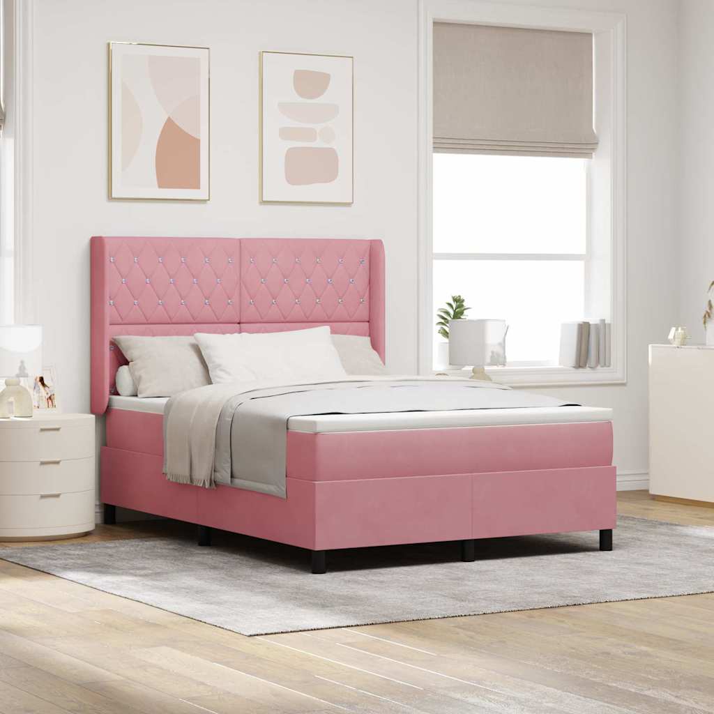 vidaXL Cama tipo Box Spring con colchón Rosa 140 x 200 cm Terciopelo
