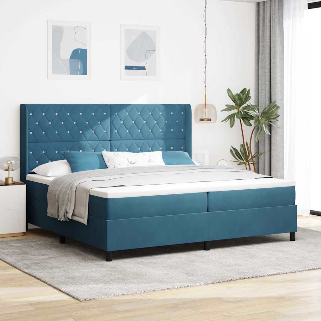 vidaXL Cama tipo Box Spring con colchón Azul 200 x 200 cm Terciopelo