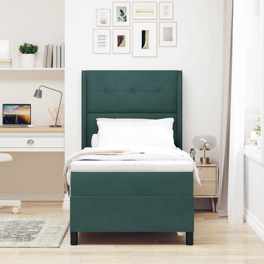 vidaXL Cama tipo Box Spring Verde oscuro 90 x 190 cm Terciopelo