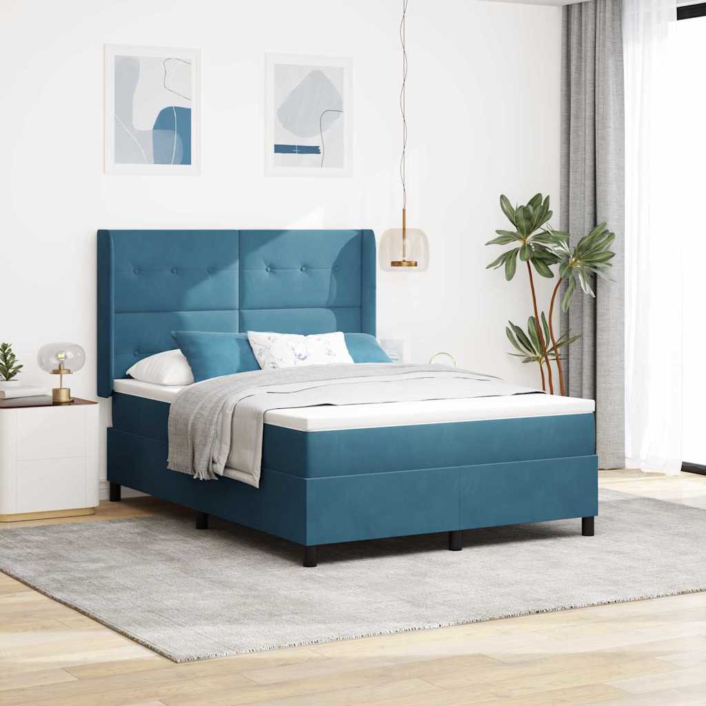 vidaXL Cama tipo Box Spring con cabecera Azul 140 x 190 cm Terciopelo