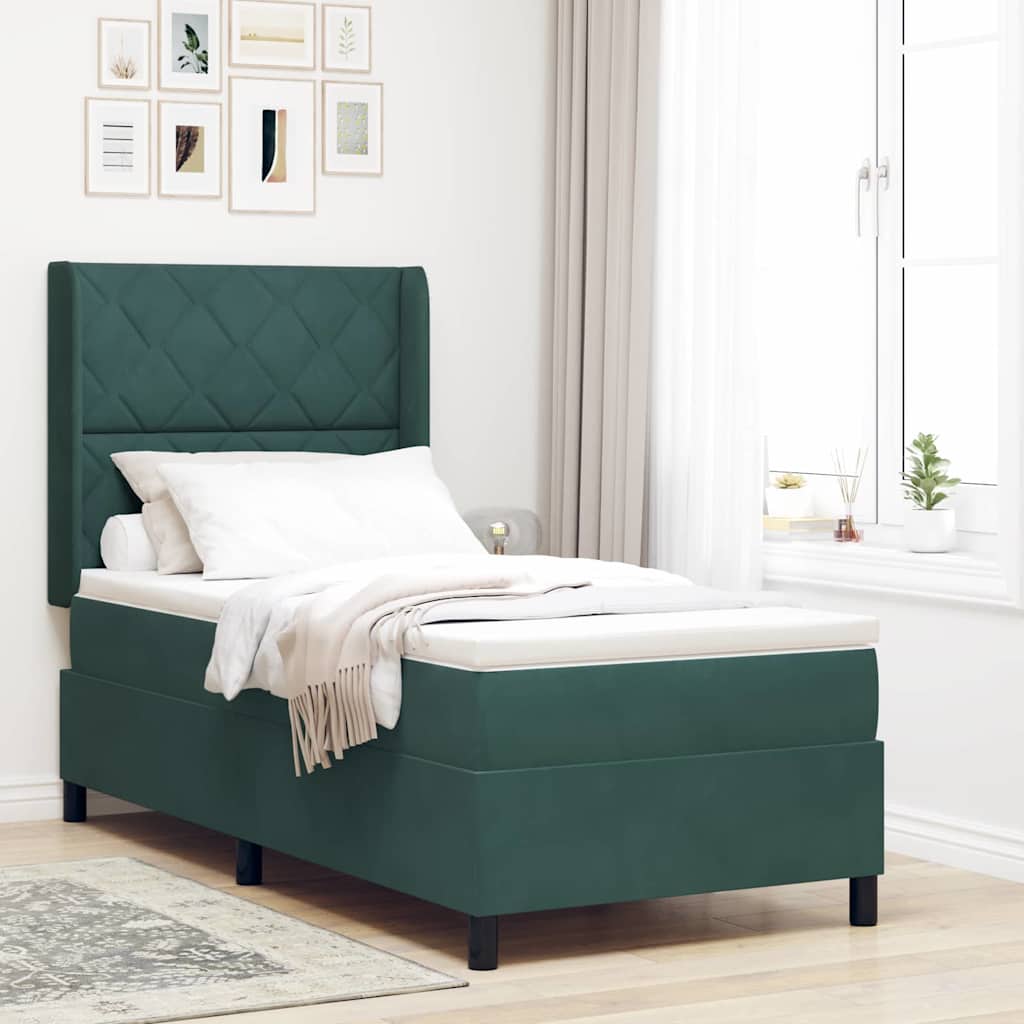 vidaXL Cama tipo Box Spring Verde oscuro 90 x 190 cm Terciopelo