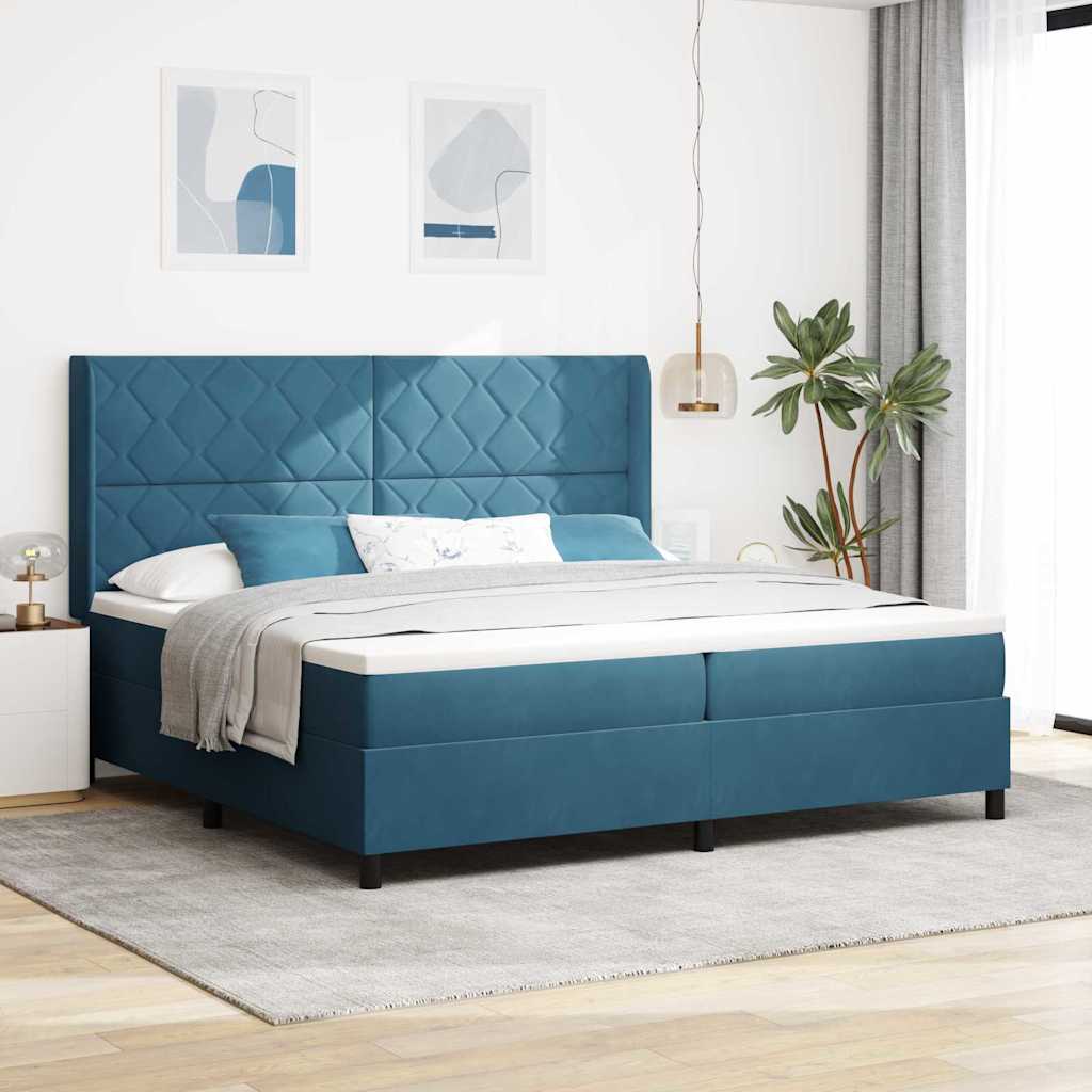 vidaXL Cama tipo Box Spring con cabecera Azul 200 x 200 cm Terciopelo