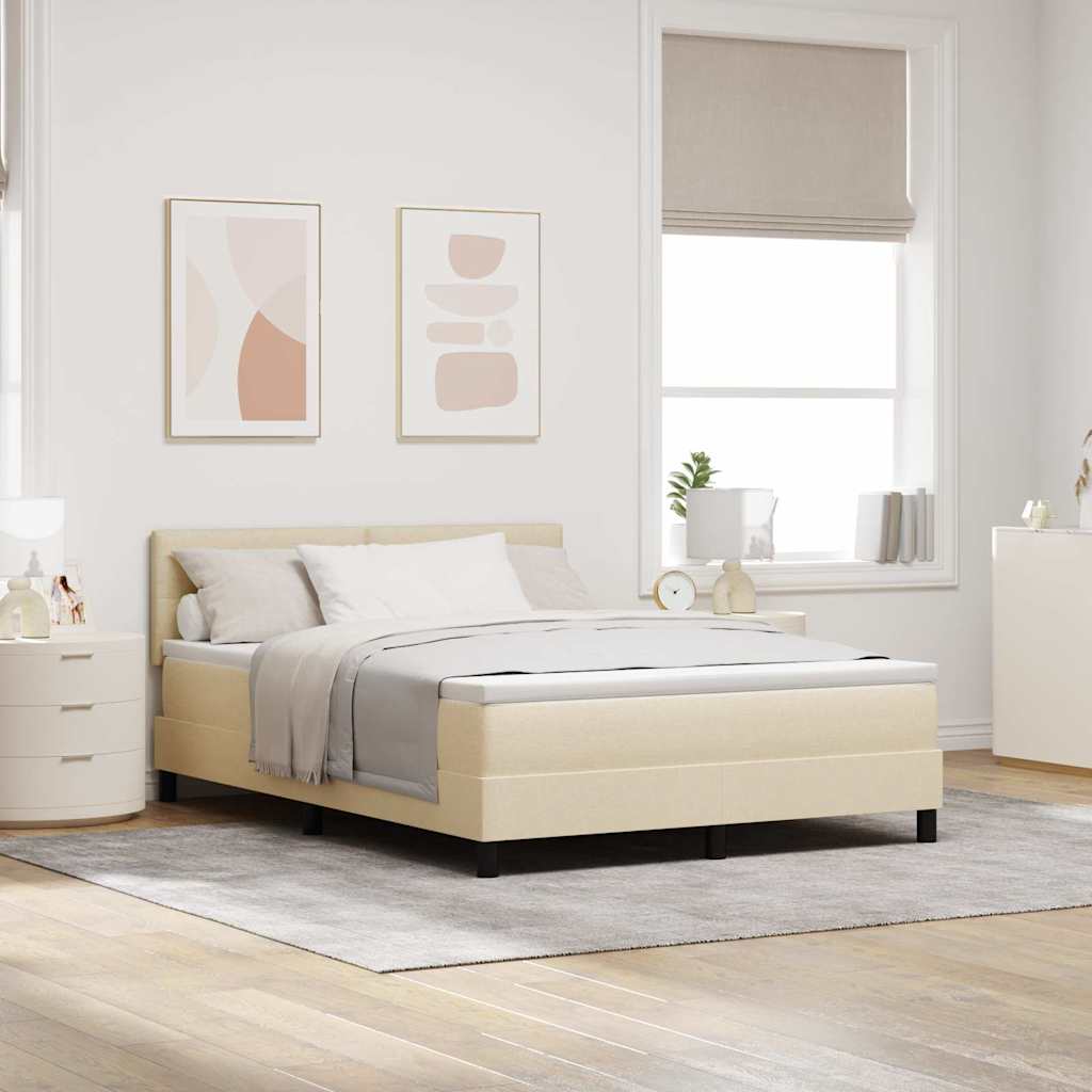 vidaXL Cama tipo Box Spring con tiras LED Crema 160 x 200 cm tela