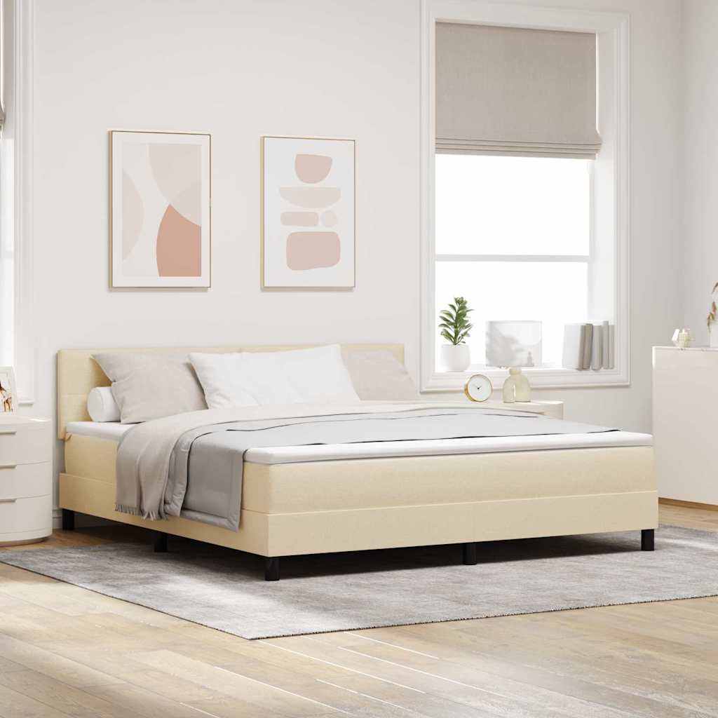 vidaXL Cama tipo Box Spring con tiras LED Crema 180 x 200 cm tela